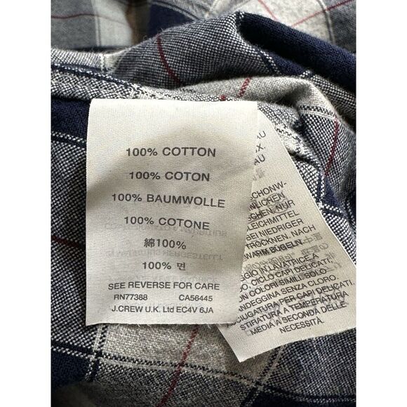 J.CREW Shirt Adult Large Blue Gray Plaid Slim Oxford Preppy Causal Gorpcore Mens - Picture 5 of 10